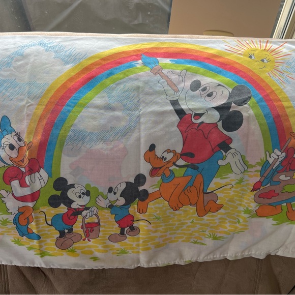 Vtg Twin Disney‎ Pacific Mickey Mouse Set of 3 Pillowcase Fitted & Flat Sheet